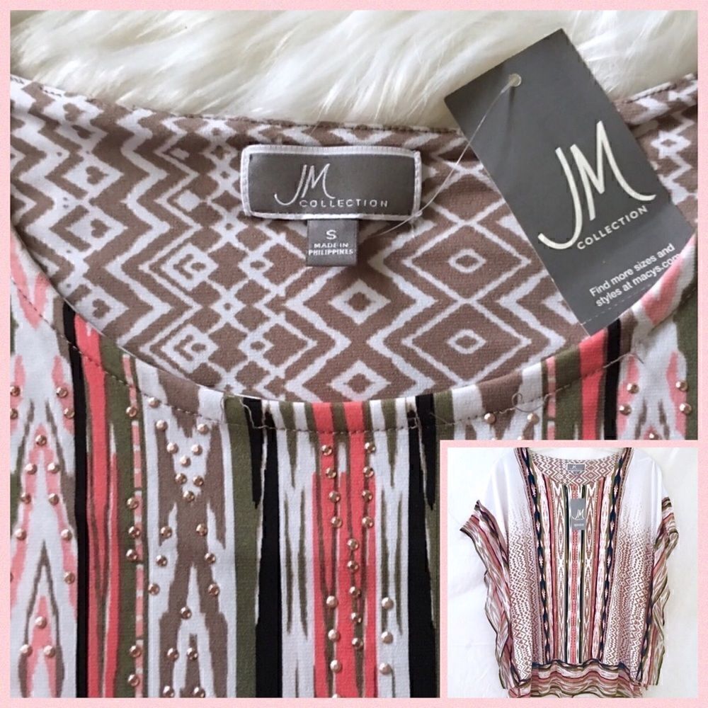 JM COLLECTION Studded Top with Tandoori Geometric Print - Picture 8 of 9